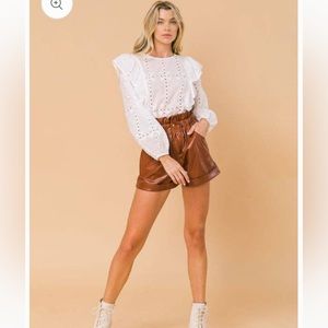 Vegan leather paper bag waist shorts